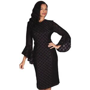 Ella Belle Women's Black Bell Sleeve‎ Lace Midi Dress Size 8 Witchy Whimsigoth